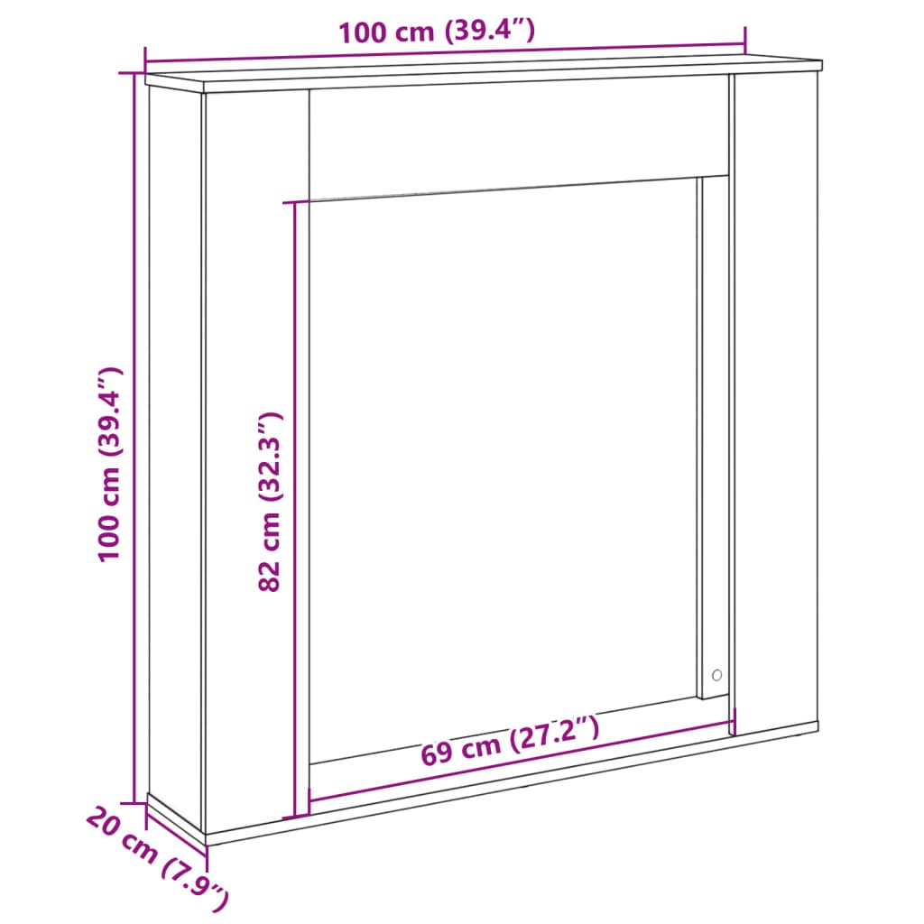 Okvir za kamin boja betona 100x20x100 cm od konstruiranog drva