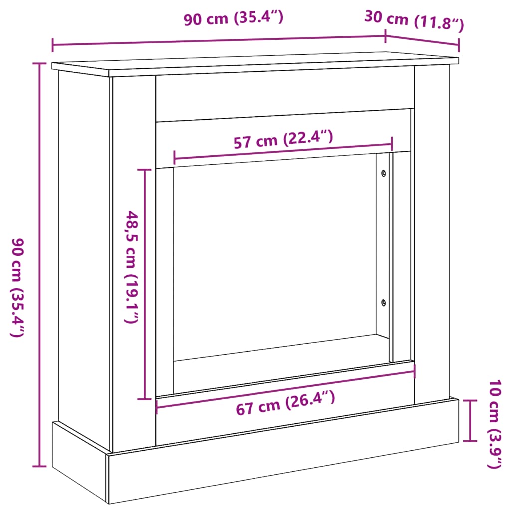 Okvir za kamin boja betona 90x30x90 cm od konstruiranog drva