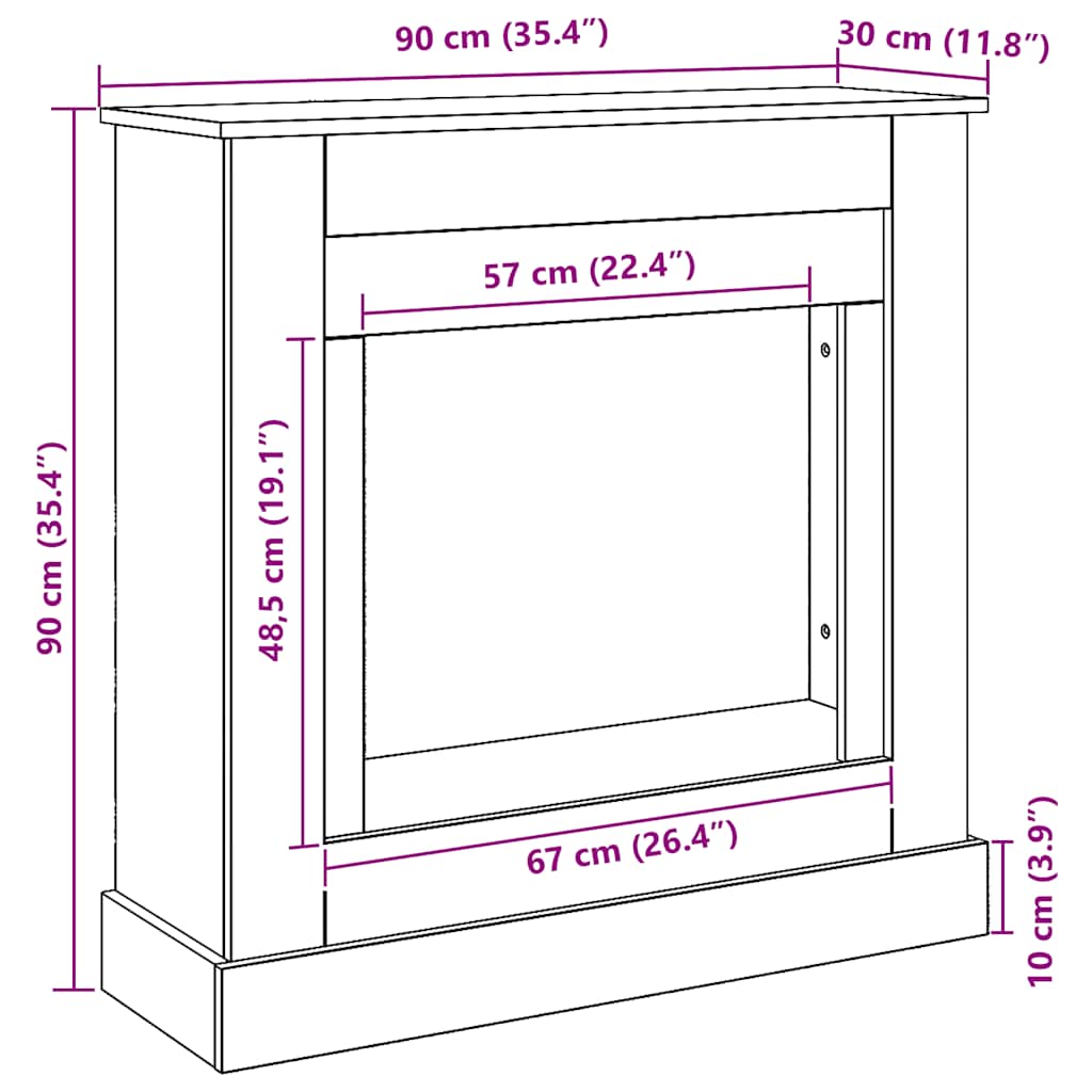 Okvir za kamin boja hrasta 90x30x90 cm od konstruiranog drva