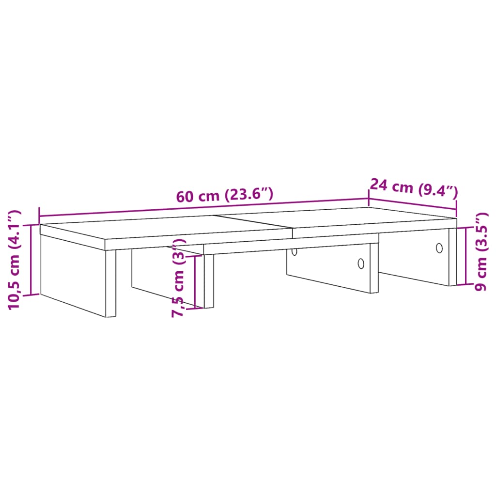 Stalak za monitor podesivi bijeli 60 x 24 x 10,5 cm drveni
