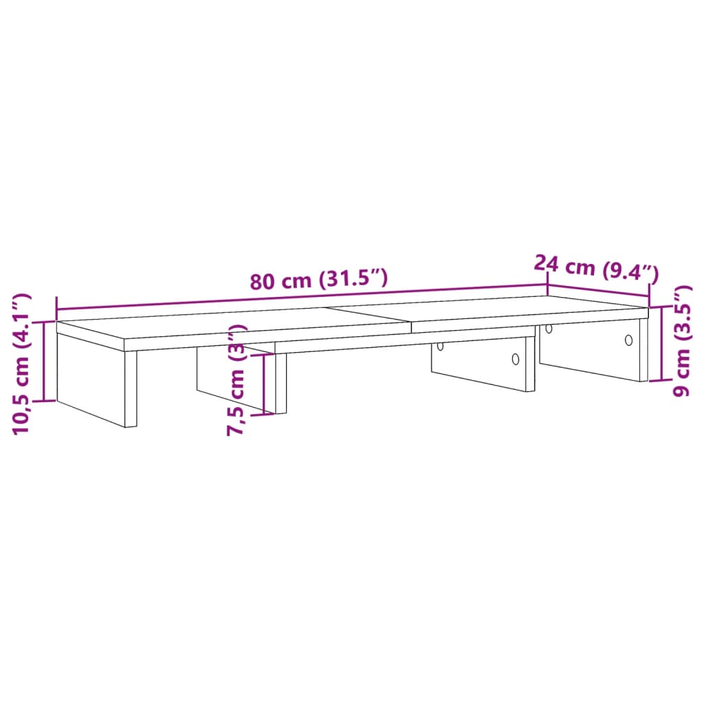 Stalak za monitor podesivi bijeli 80 x 24 x 10,5 cm drveni