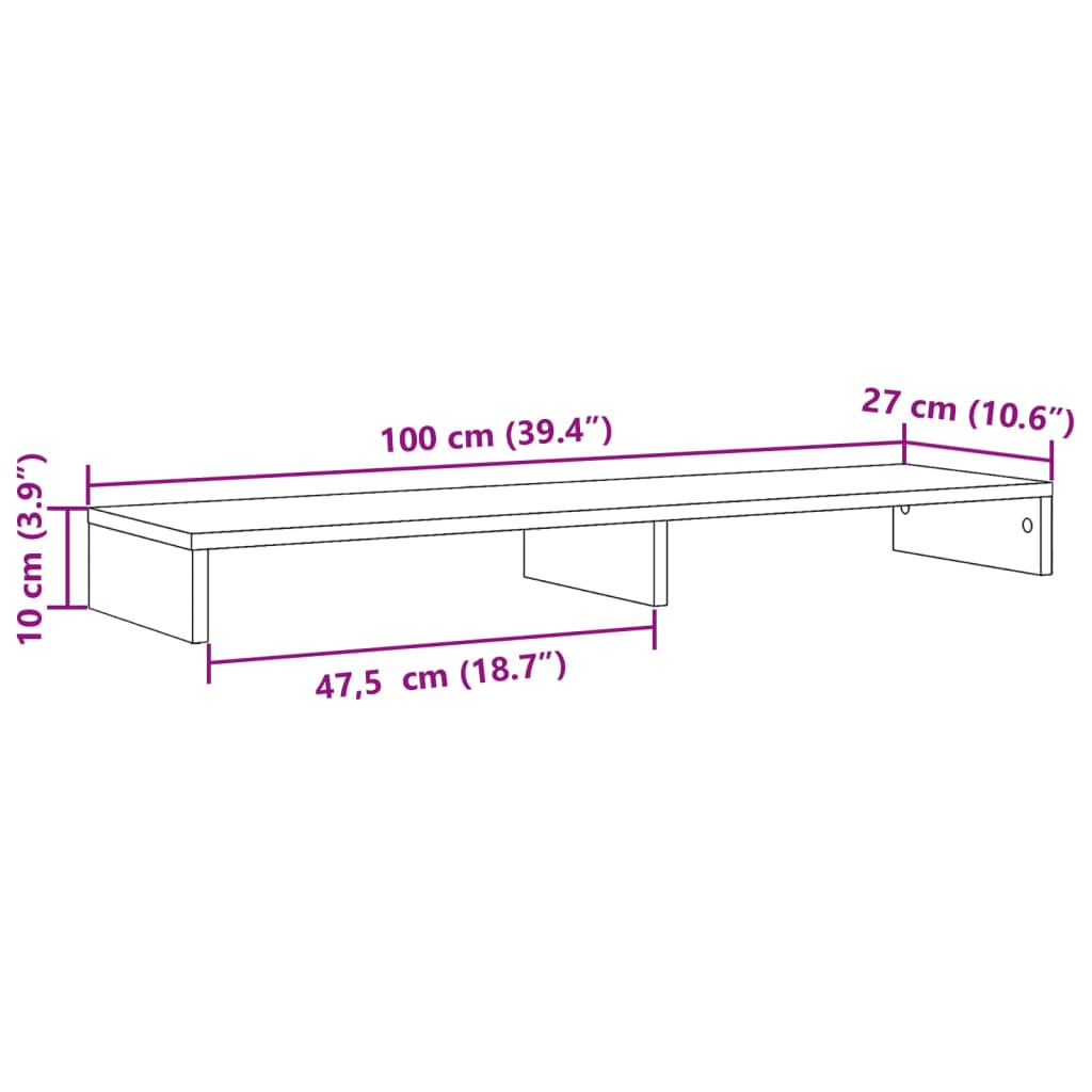 Stalak za monitor boja hrasta 100x27x10 cm konstruirano drvo