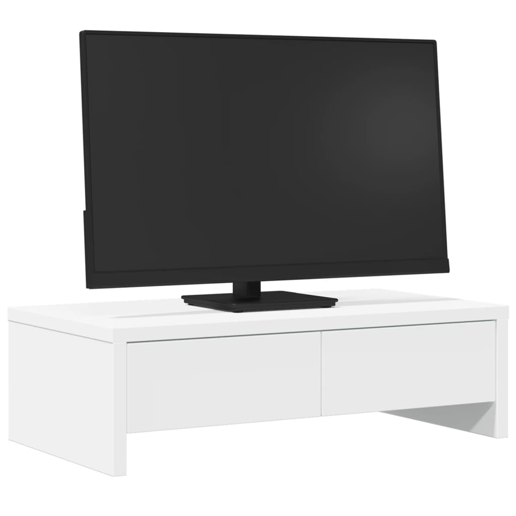 Stalak za monitor s ladicama bijeli 50 x 27 x 15 cm drveni