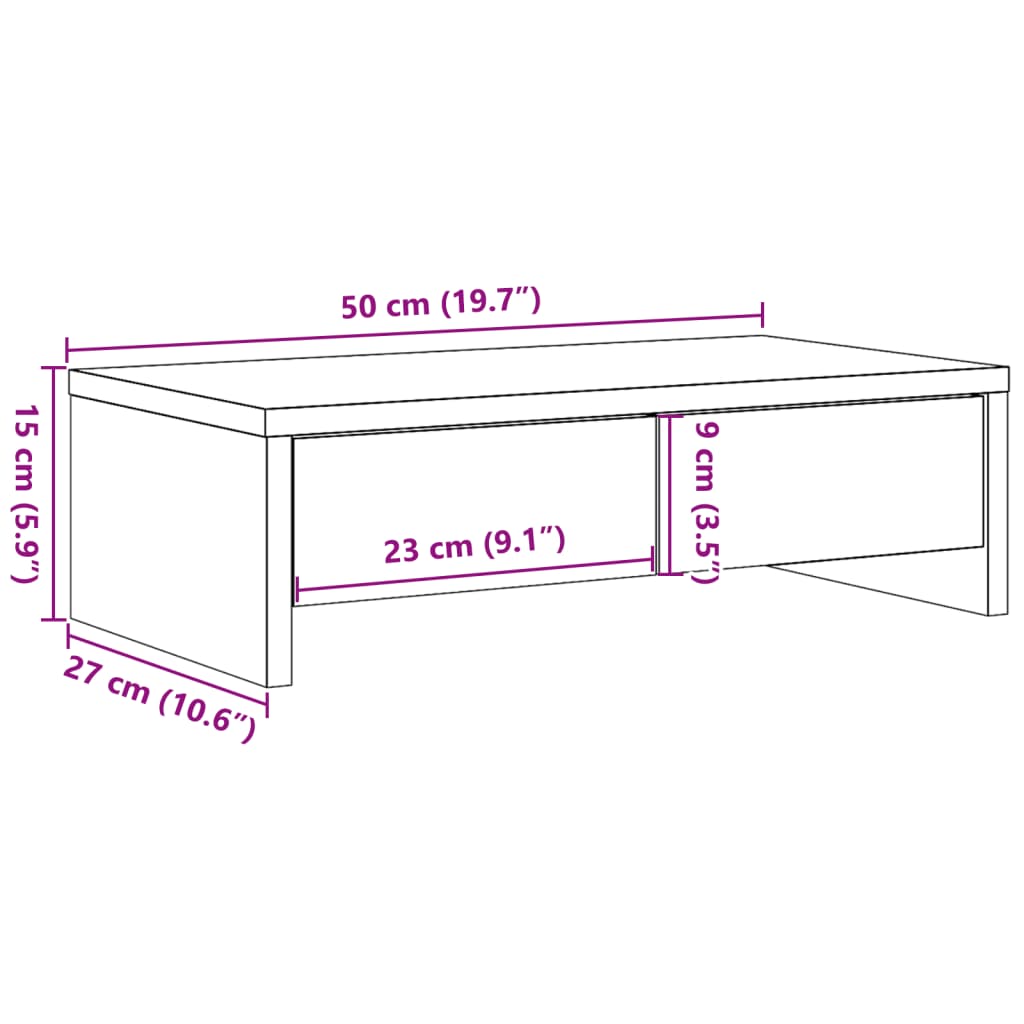 Stalak za monitor s ladicama bijeli 50 x 27 x 15 cm drveni
