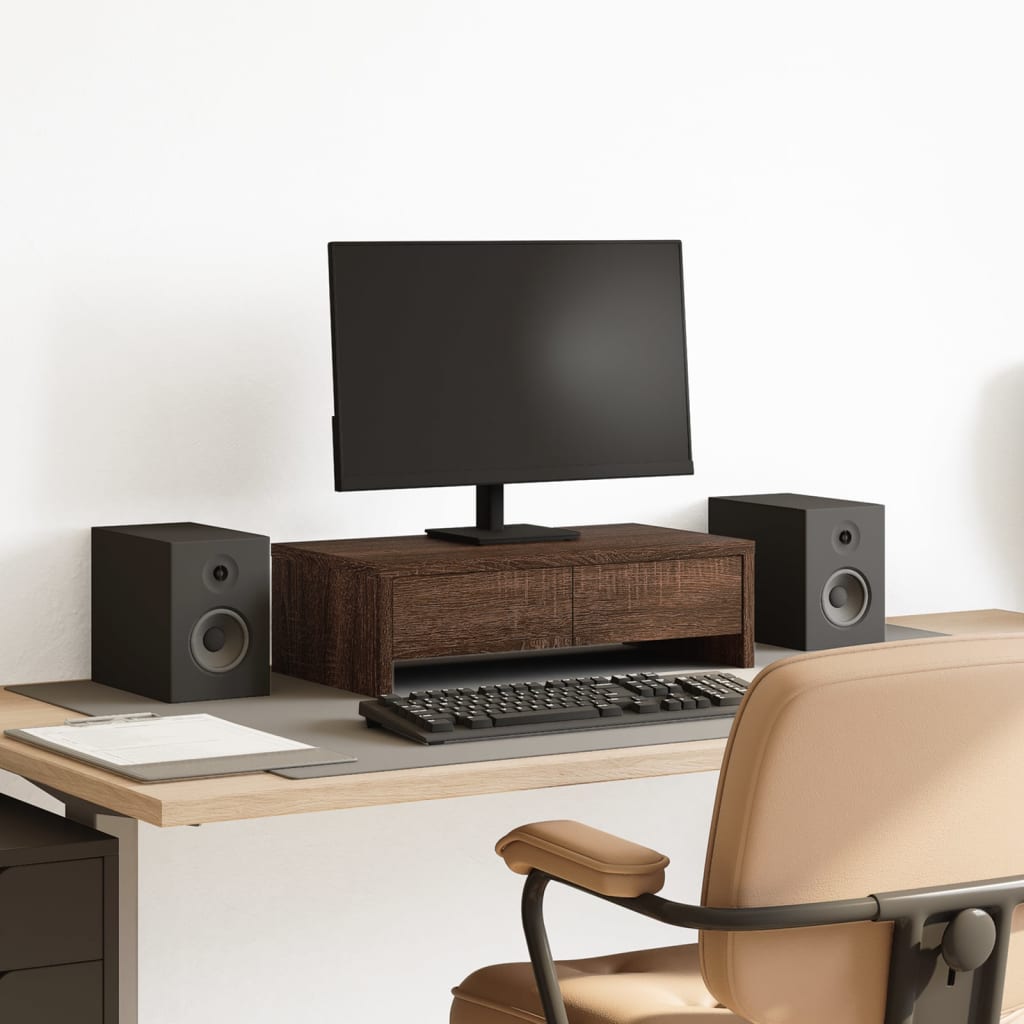 Stalak za monitor s ladicama boja hrasta 50 x 27 x 15 cm drveni