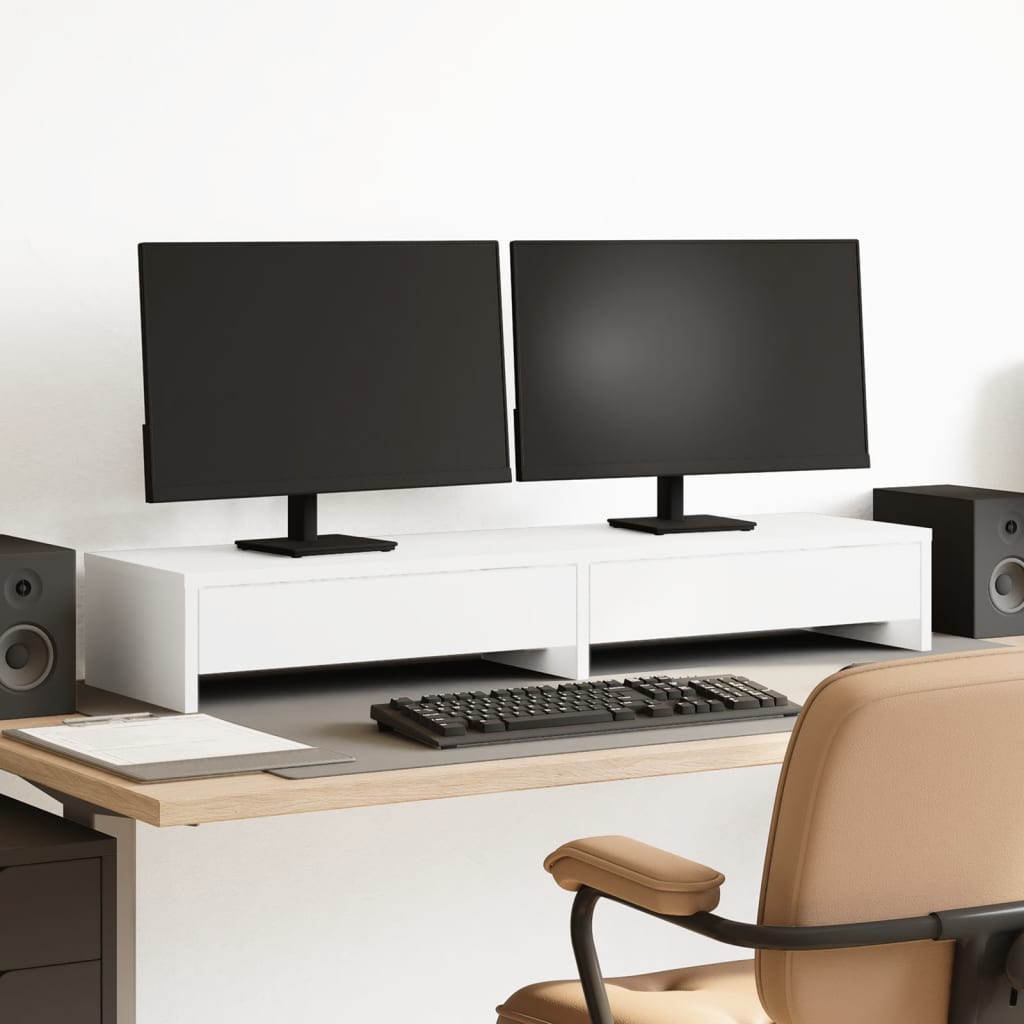 Stalak za monitor s ladicama bijeli 100x27x15 cm inženjerski drvo