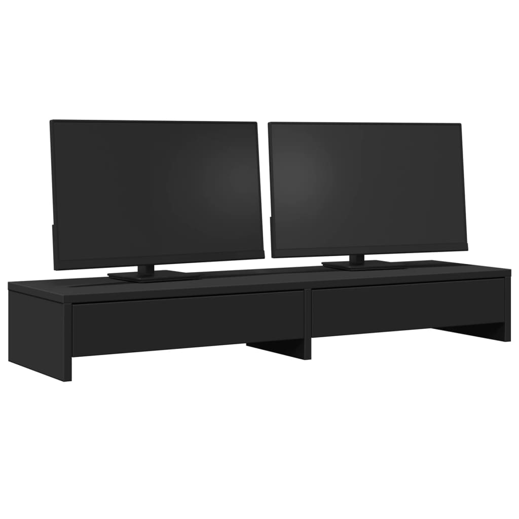 Stalak za monitor s ladicama crni 100 x 27 x 15 cm drveni