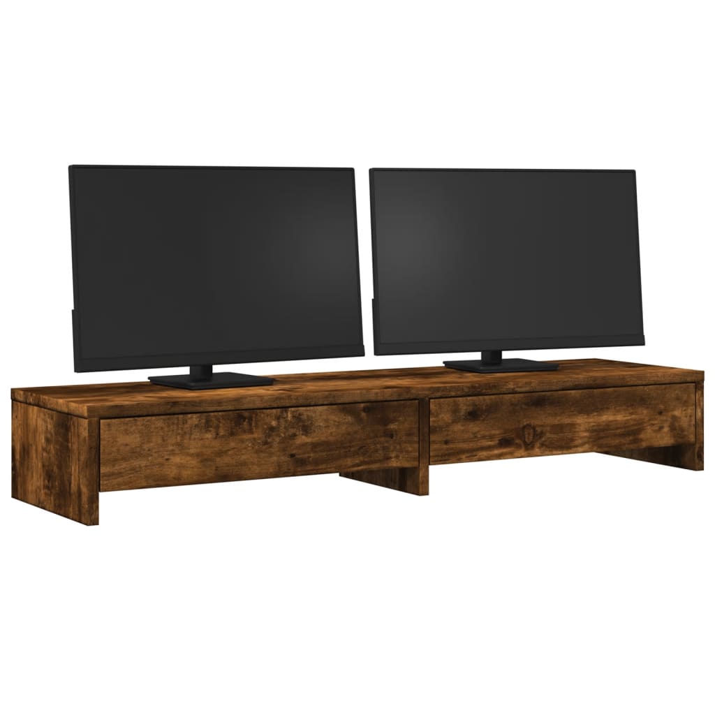 Stalak za monitor s ladicama boja hrasta 100x27x15 cm drveni