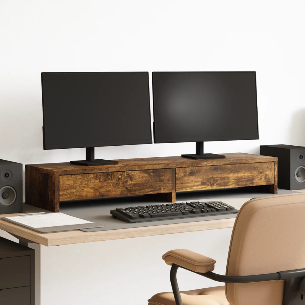 Stalak za monitor s ladicama boja hrasta 100x27x15 cm drveni