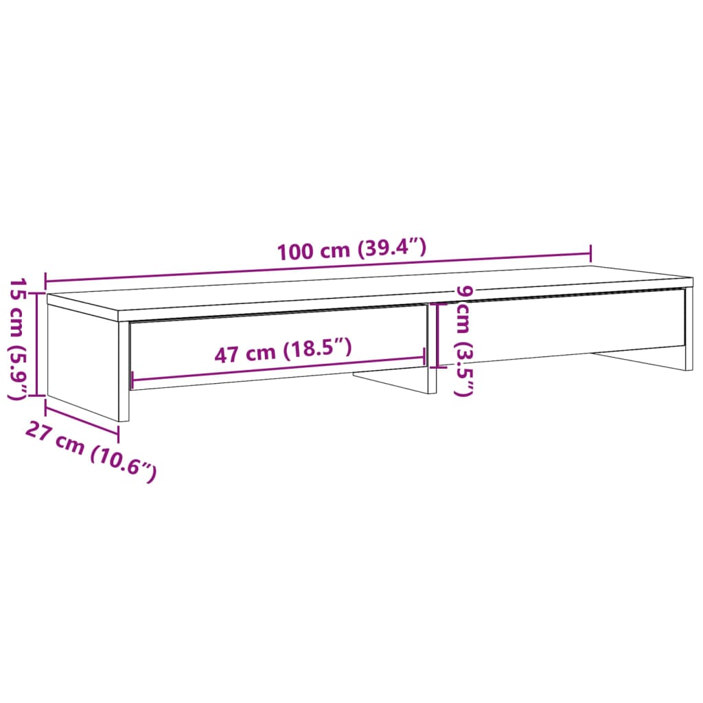Stalak za monitor s ladicama boja hrasta 100x27x15 cm drveni