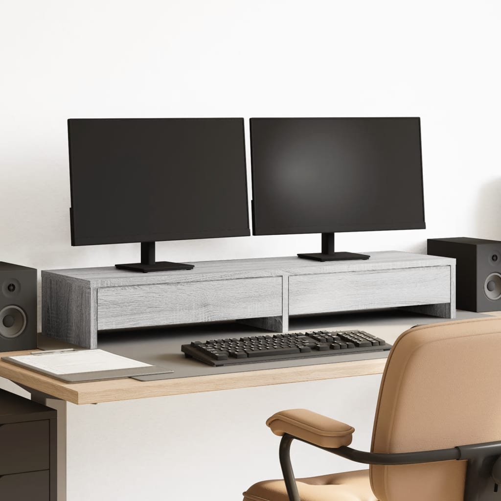 Stalak za monitor s ladicama boja hrasta 100x27x15 cm drveni