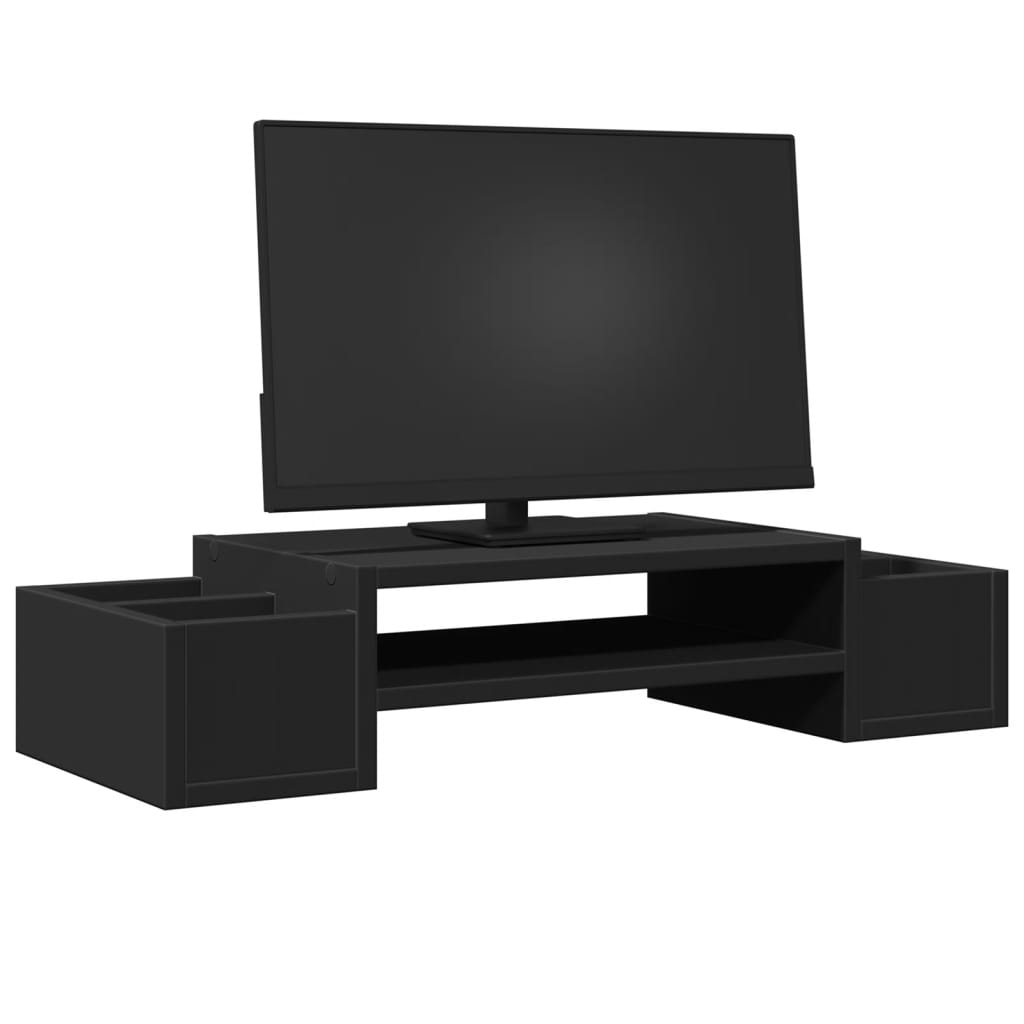 Stalak za monitor s pohranom crni 70x27x15 cm konstruirano drvo