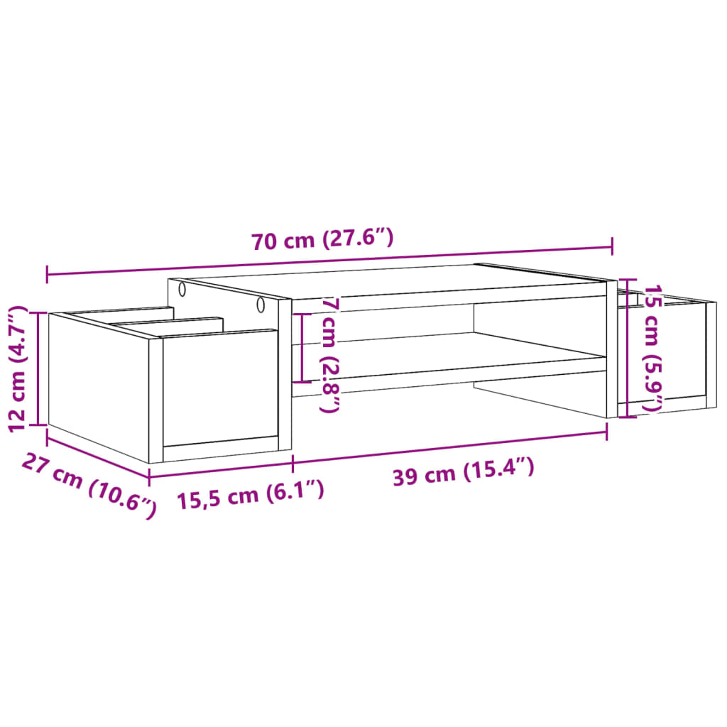 Stalak za monitor s pohranom crni 70x27x15 cm konstruirano drvo