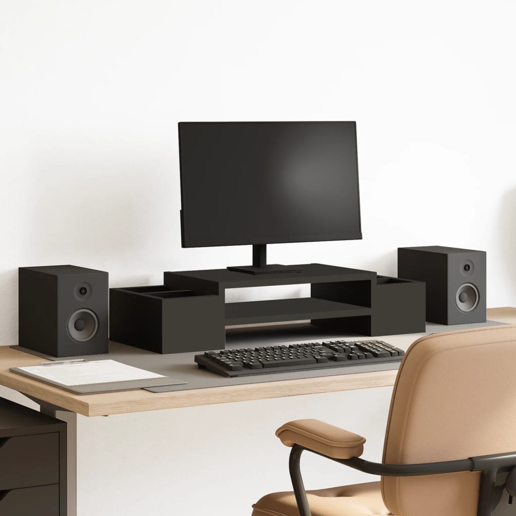 Stalak za monitor s pohranom crni 70x27x15 cm konstruirano drvo