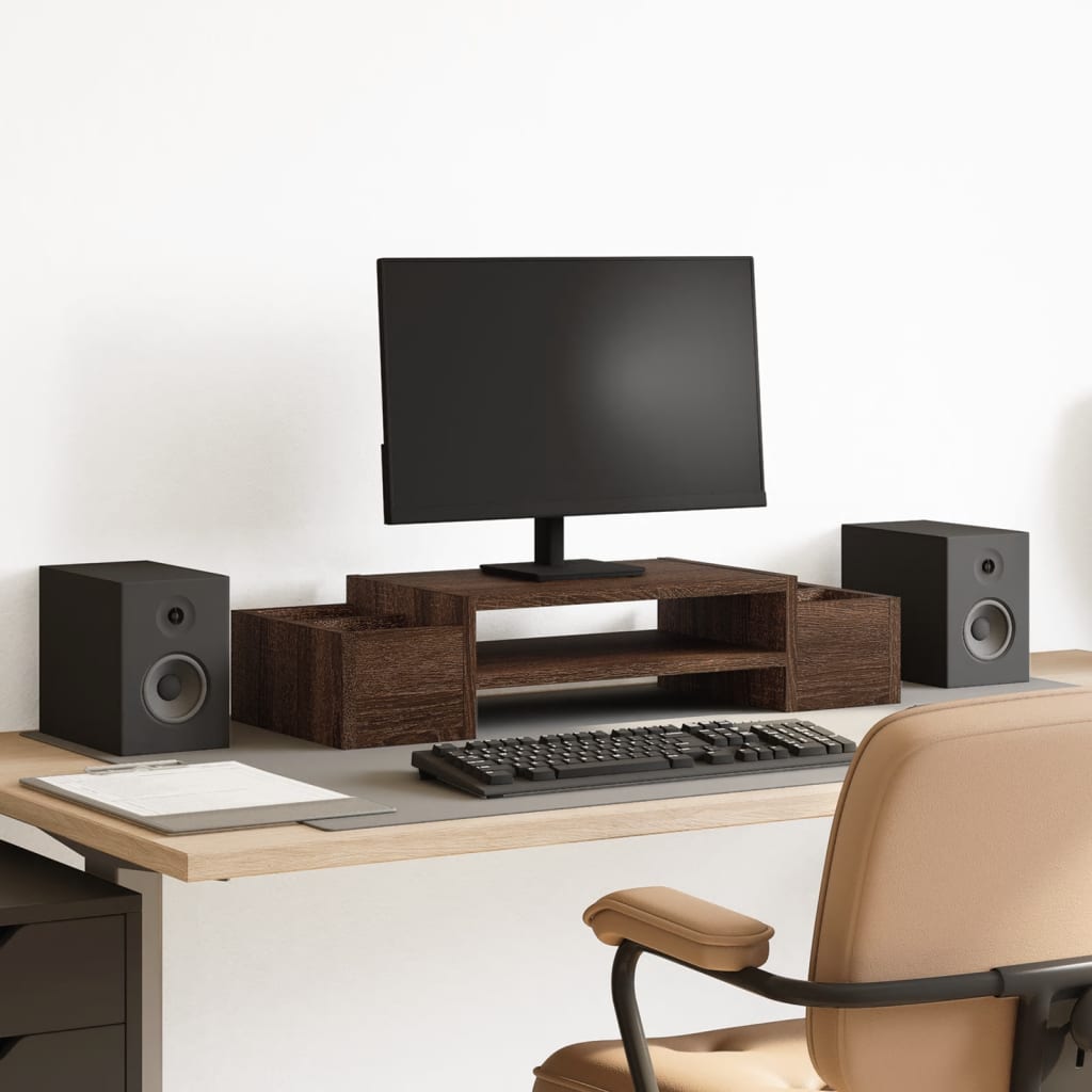 Stalak za monitor s pohranom boja hrasta 70 x 27 x 15 cm drveni