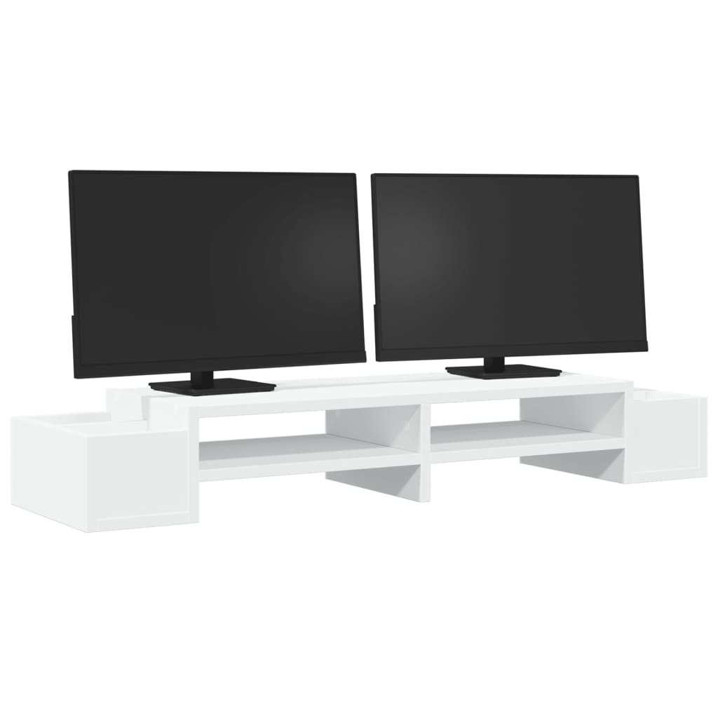 Stalak za monitor sa spremištem bijeli 100 x 27 x 15 cm drveni