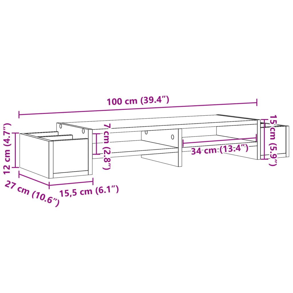 Stalak za monitor sa spremištem bijeli 100 x 27 x 15 cm drveni