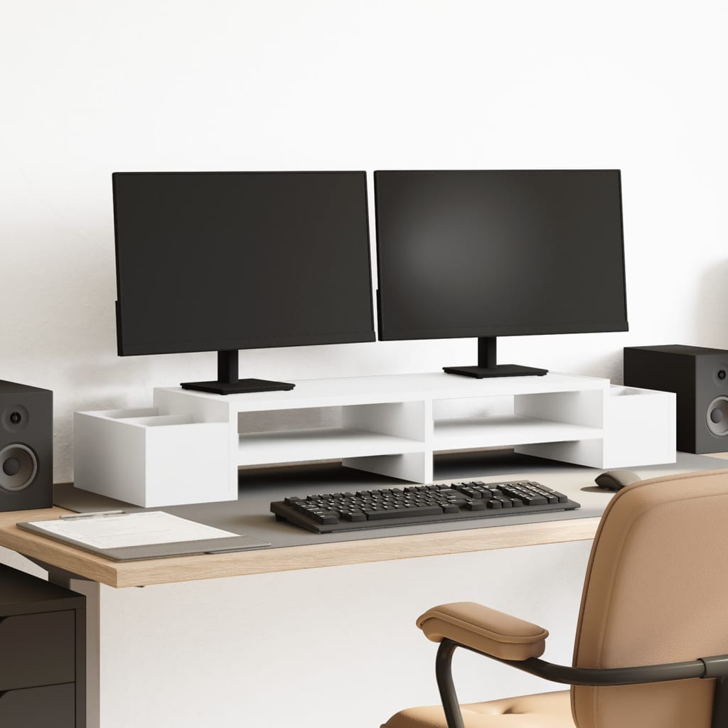 Stalak za monitor sa spremištem bijeli 100 x 27 x 15 cm drveni
