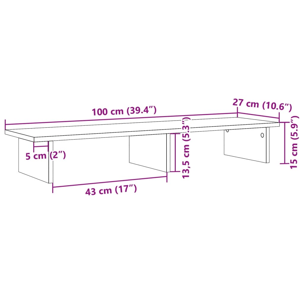 Stalak za monitor bijeli 100 x 27 x 15 cm od konstruiranog drva