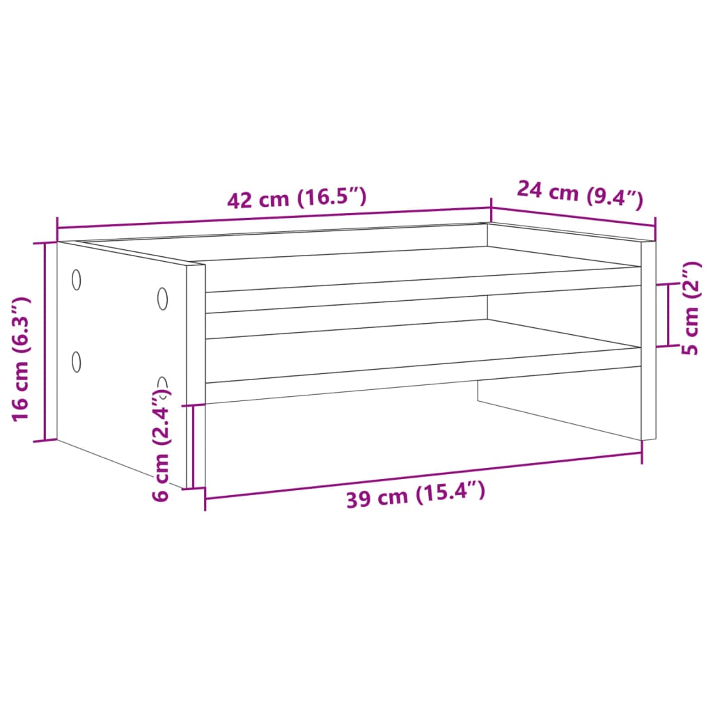 Stalak za monitor siva boja hrasta 42x24x16cm konstruirano drvo