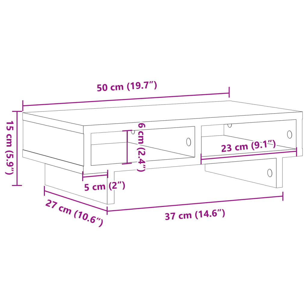 Stalak za monitor bijeli 50 x 27 x 15 cm od konstruiranog drva