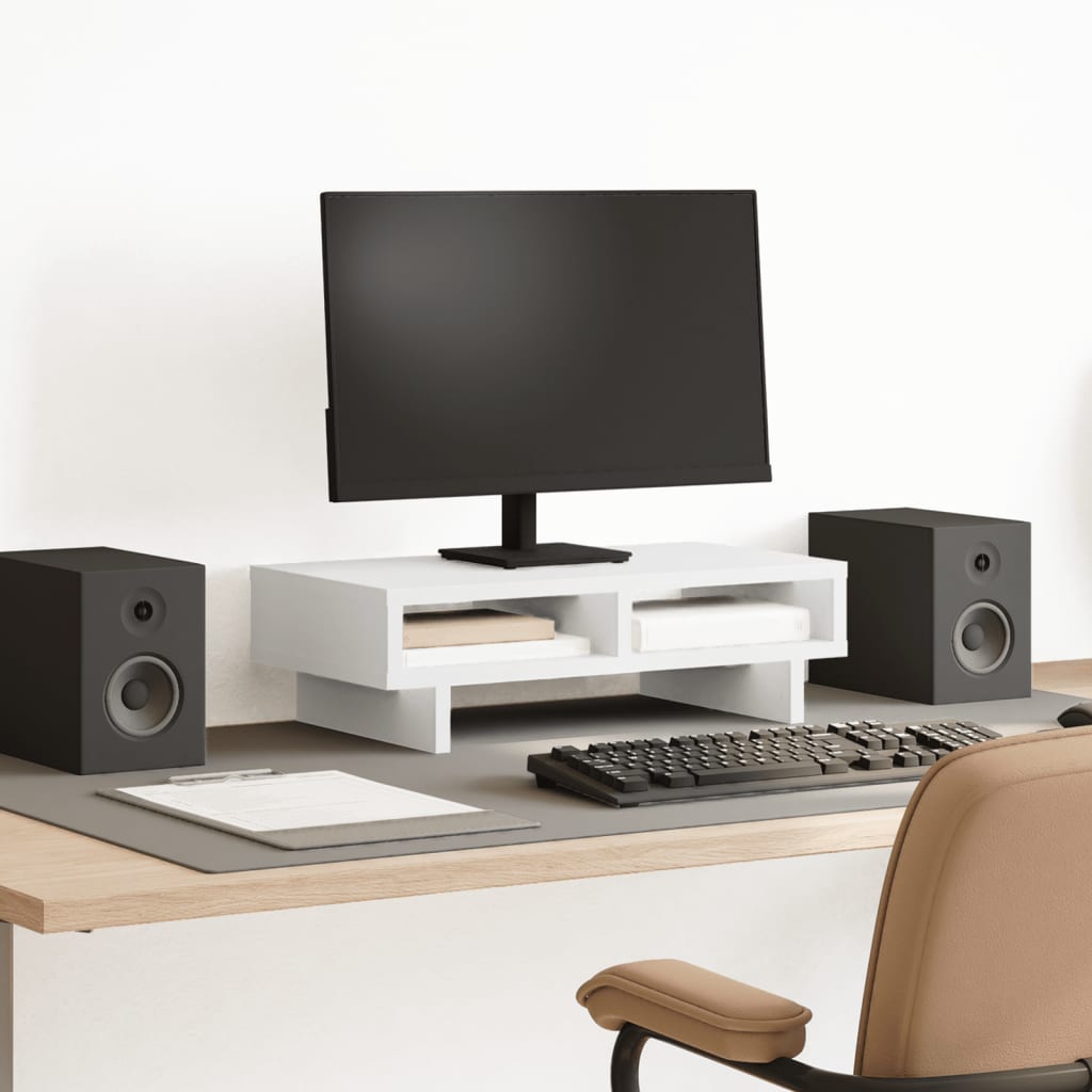 Stalak za monitor bijeli 50 x 27 x 15 cm od konstruiranog drva