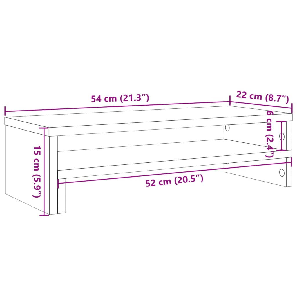 Stalak za monitor boja drva 54x22x15 cm konstruirano drvo