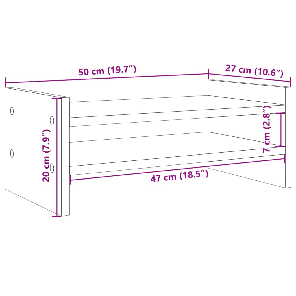 Stalak za monitor siva boja hrasta 50x27x20cm konstruirano drvo