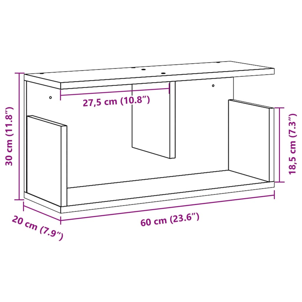 Zidni ormarić 60 x 20 x 30 cm crni od konstruiranog drva