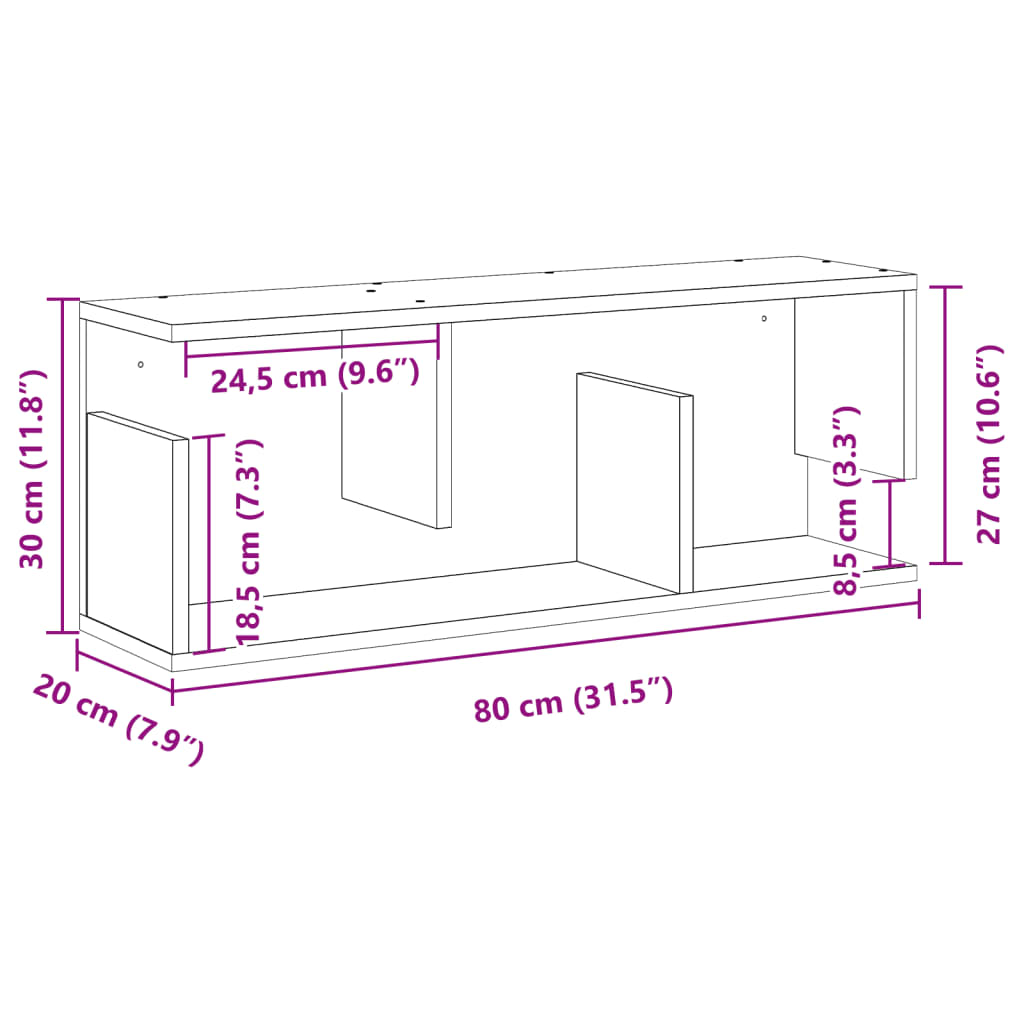 Zidni ormarić crni 80x20x30 cm od konstruiranog drva
