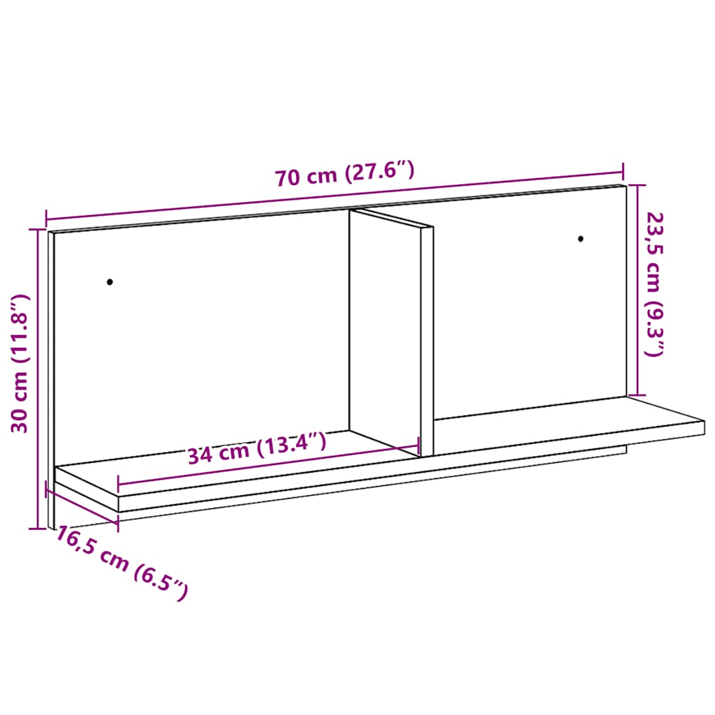 Zidni ormarić crni 70 x 16,5 x 30 cm od konstruiranog drva