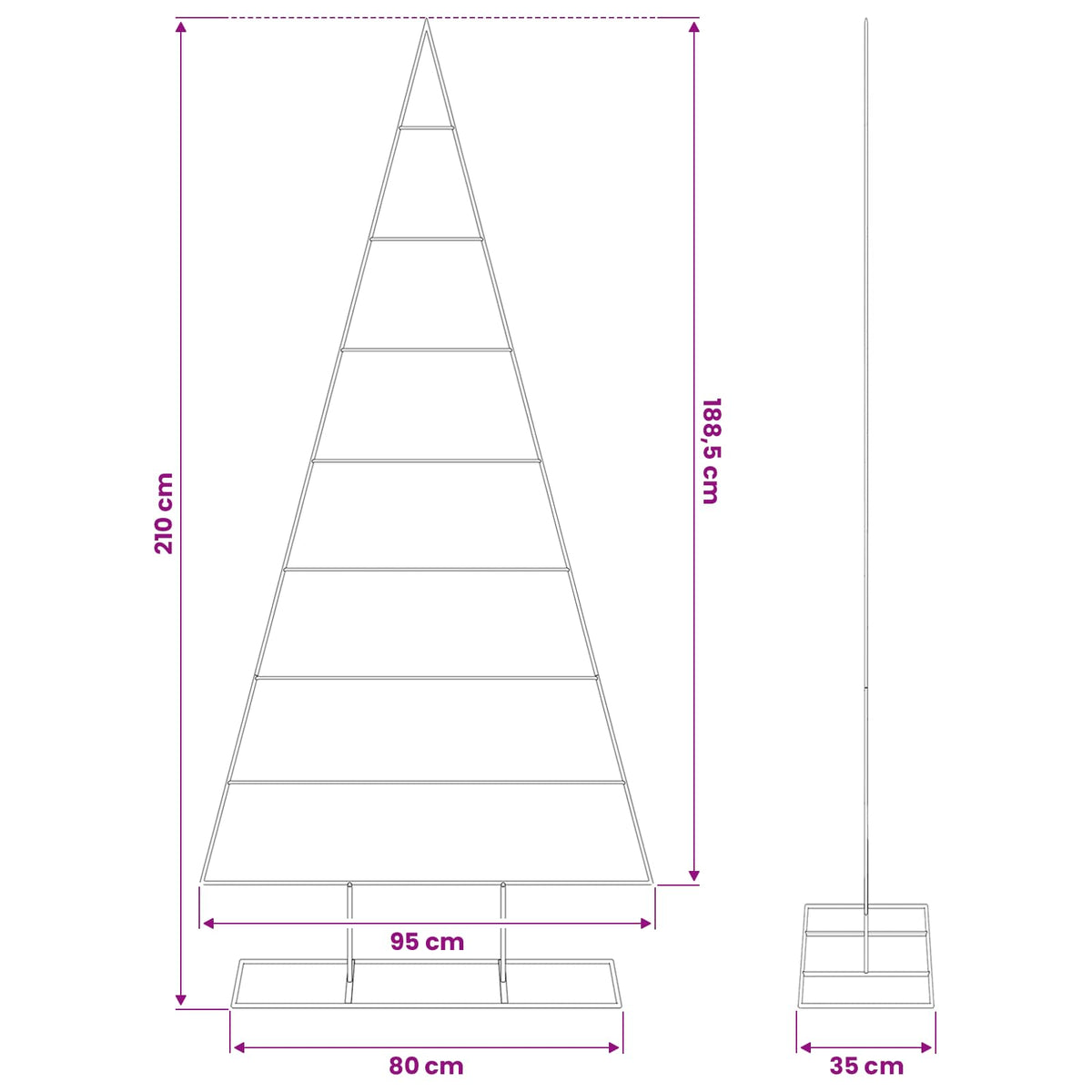 Metalno ukrasno božićno drvce crno 210 cm