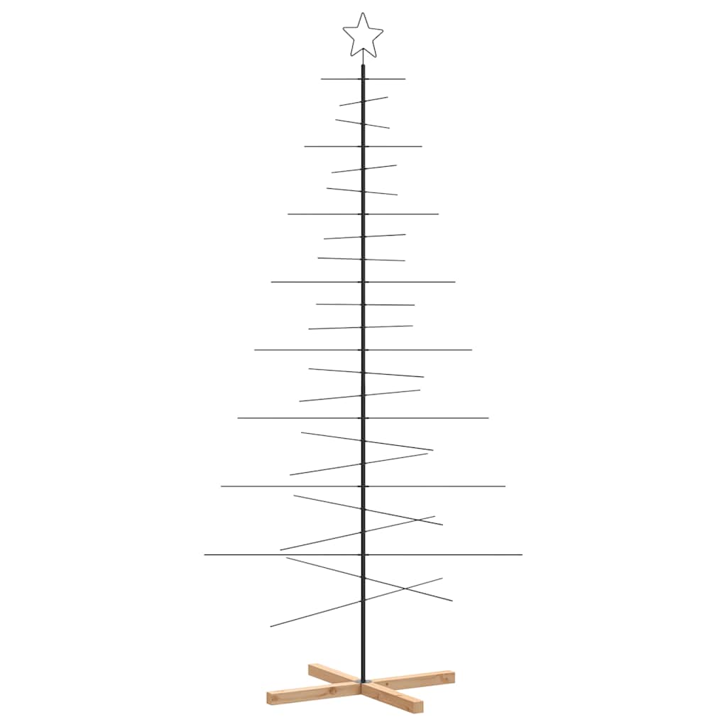 Metalno božićno drvce s drvenom bazom crno 210 cm