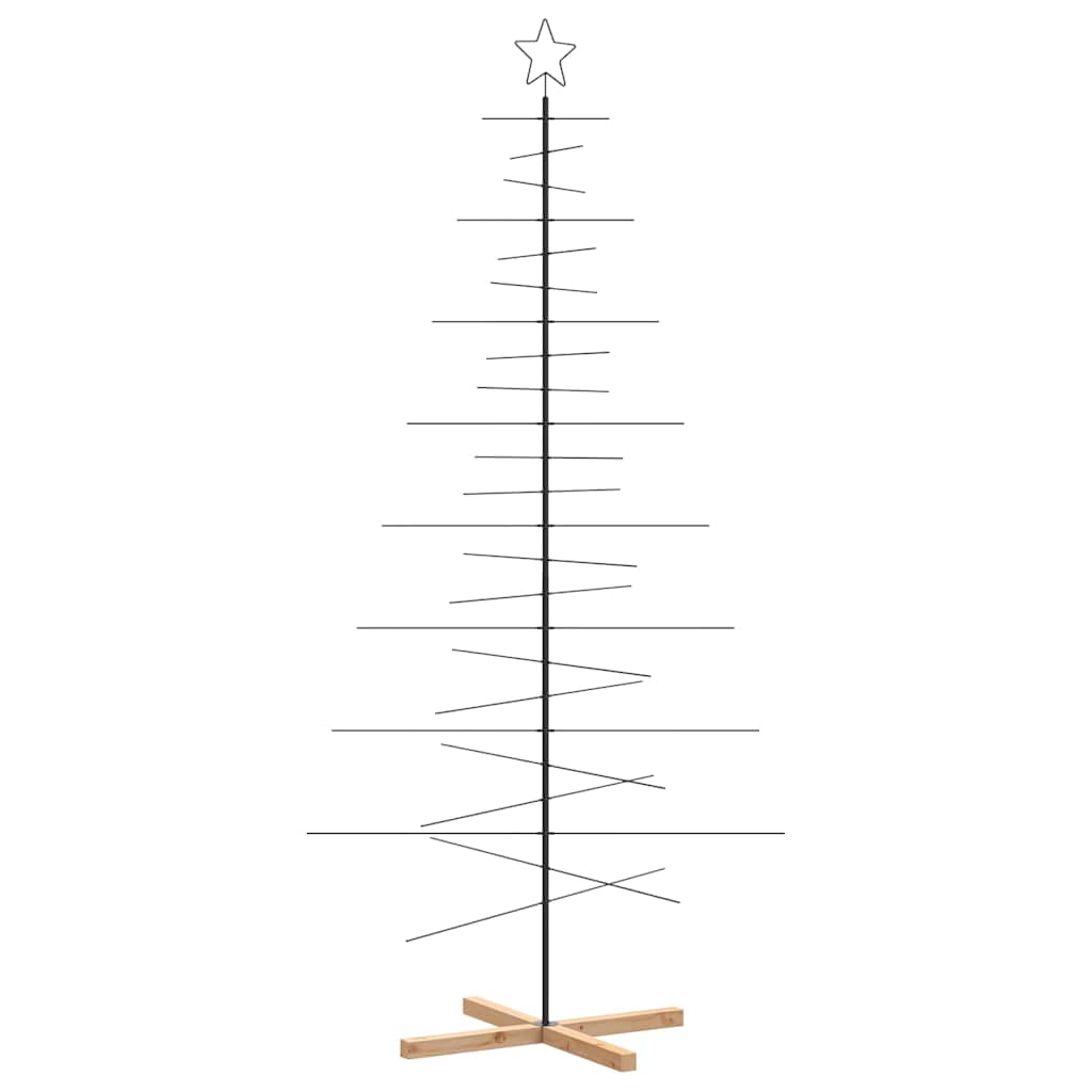 Metalno božićno drvce s drvenom bazom crno 210 cm