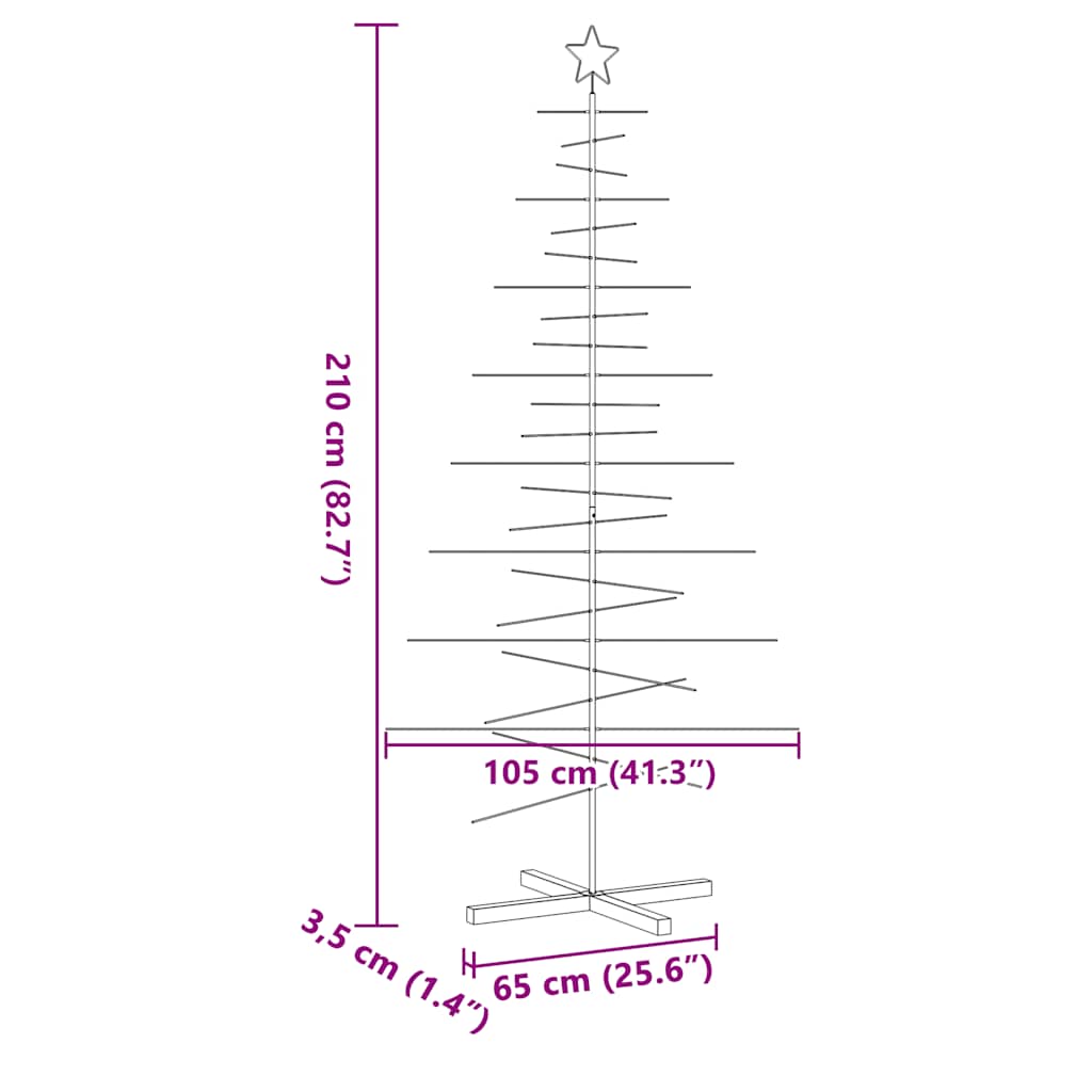 Metalno božićno drvce s drvenom bazom crno 210 cm