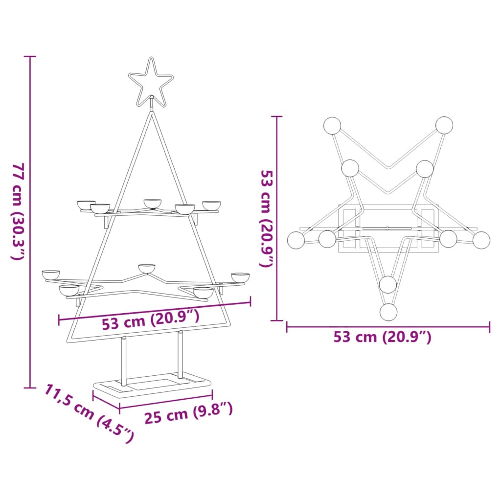 Metalno ukrasno božićno drvce crno 75 cm
