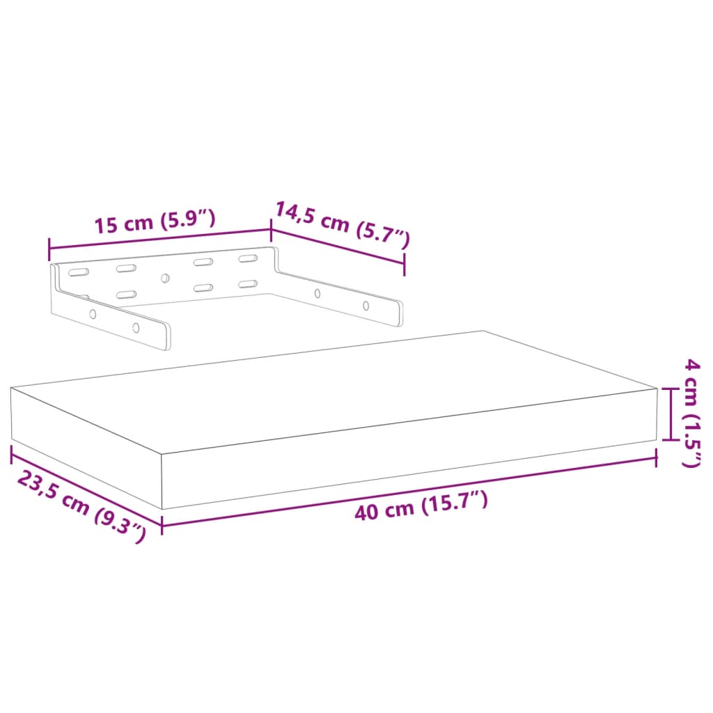 Plutajuće police 2 kom 40x23,5x4 cm od konstruiranog drva