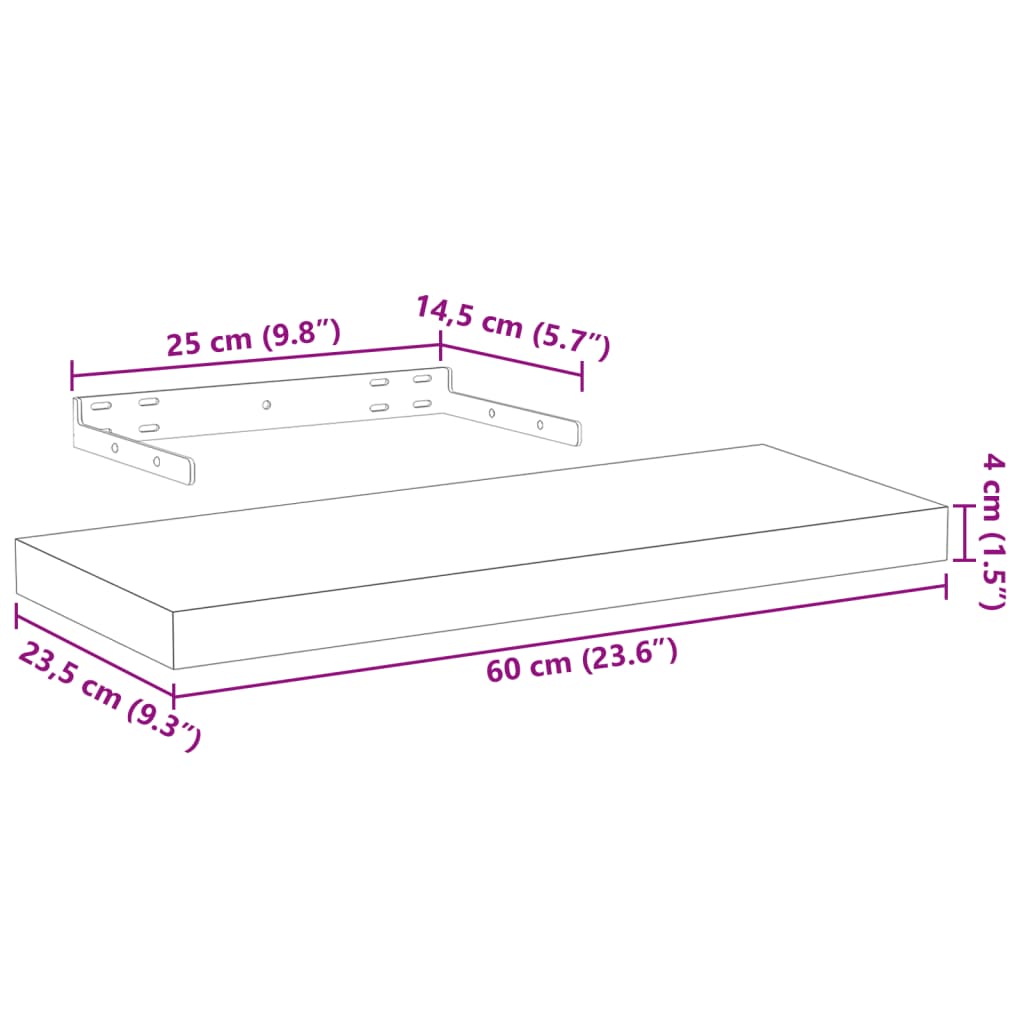 Plutajuće police 4 kom 60x23,5x4 cm od konstruiranog drva