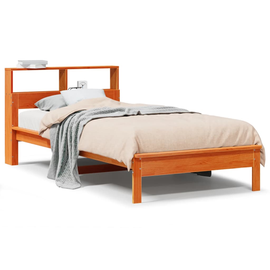 Krevet s regalom za knjige bez madraca 90 x 190 cm od borovine