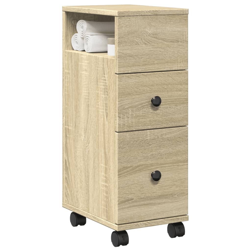 Uski kupaonski ormarić s kotačima boja hrasta konstruirano drvo