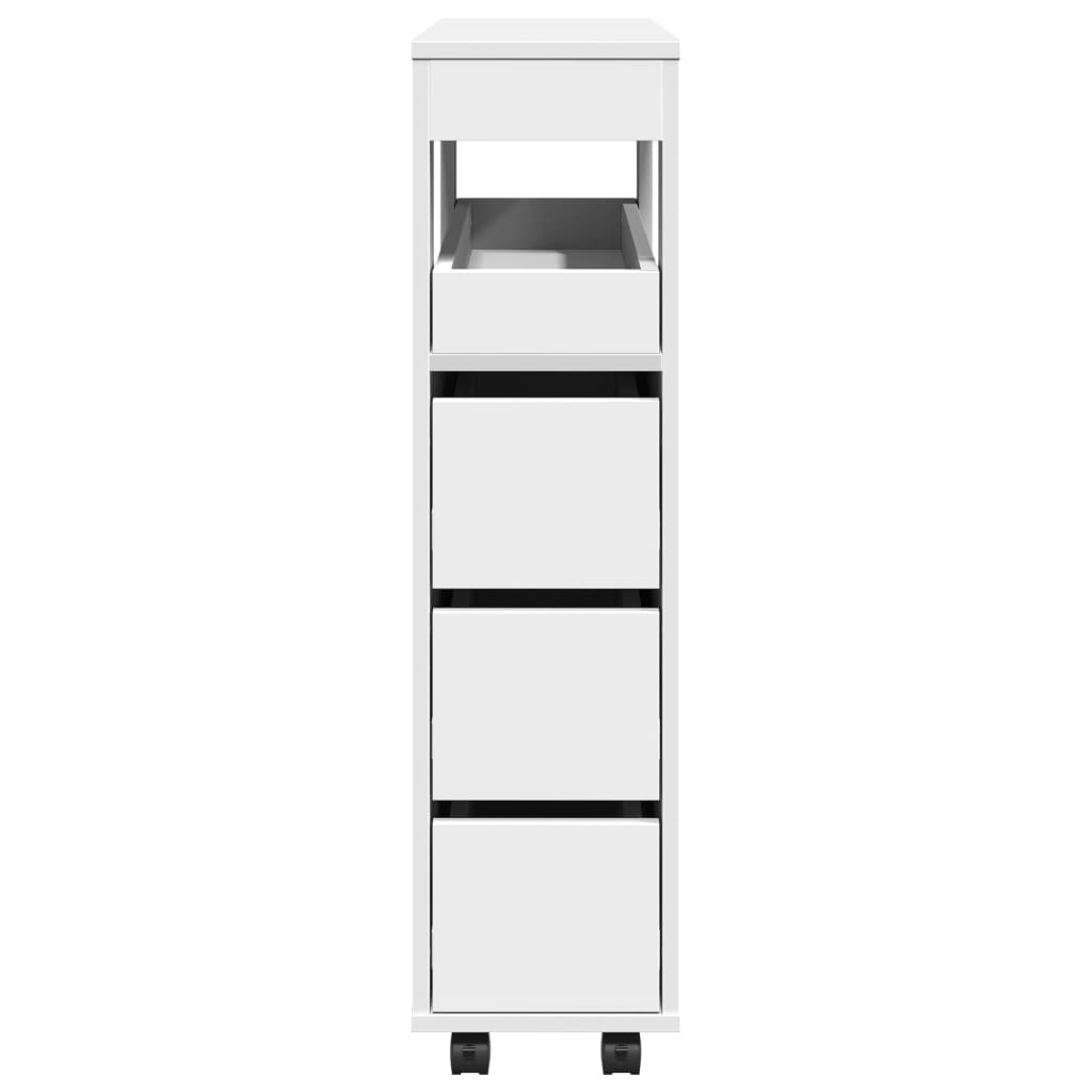 Uski kupaonski ormarić s kotačima bijeli od konstruiranog drva