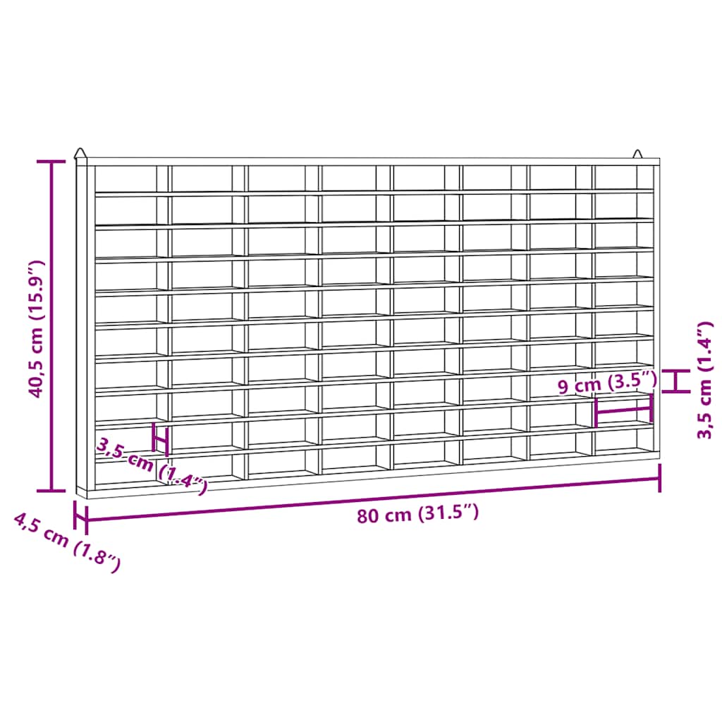 Drvena kolekcionarska vitrina s 80 odjeljaka 80x4,5x40,5 cm