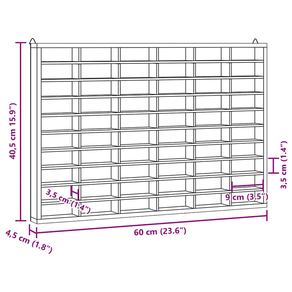 Drvena kolekcionarska vitrina sa 60 odjeljaka 60x4,5x40,5 cm