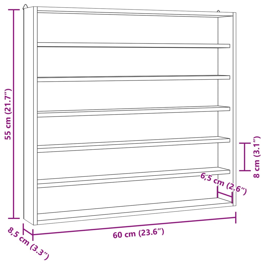 Drvena kolekcionarska vitrina sa 6 polica 60x8,5x55 cm