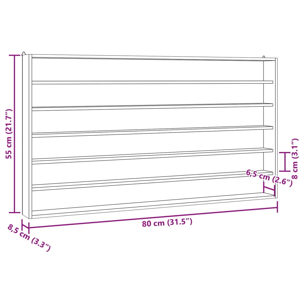 Drvena kolekcionarska vitrina sa 6 polica 80x8,5x55 cm