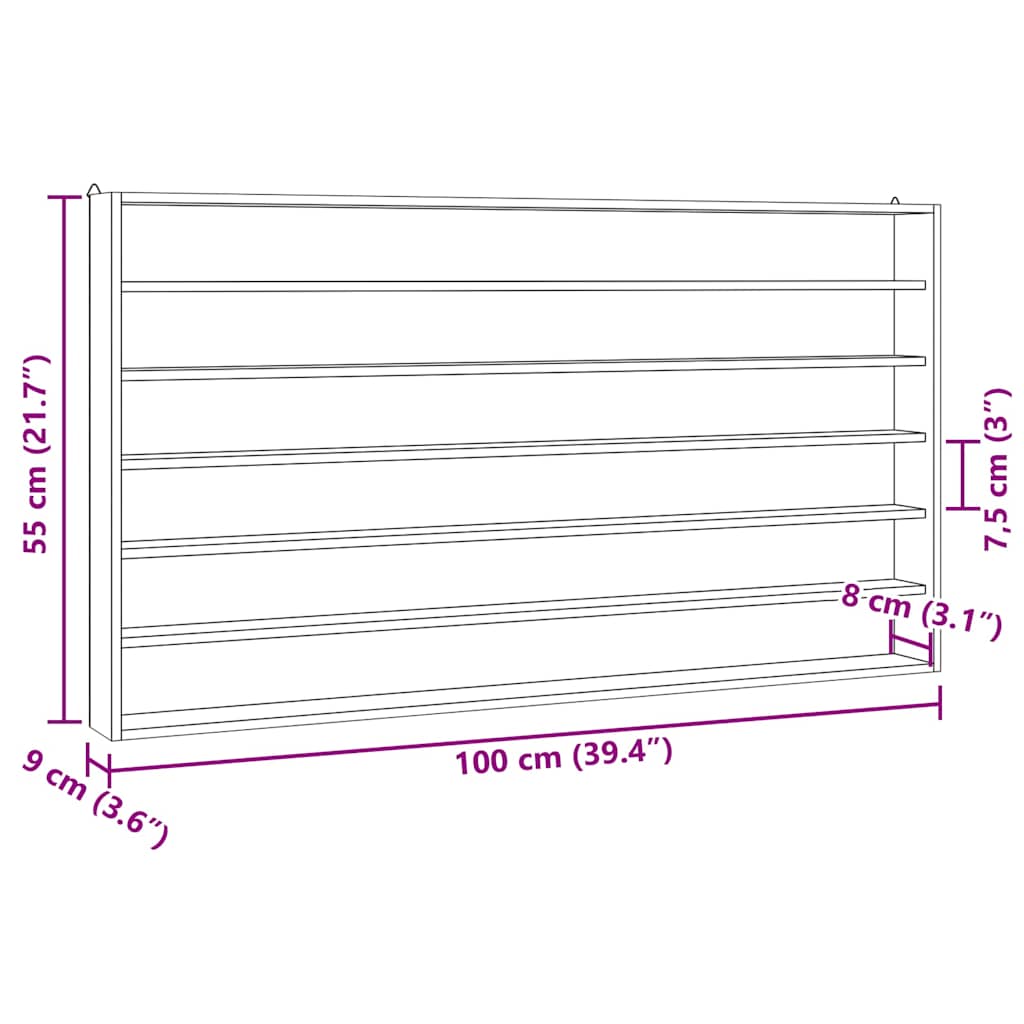Drvena kolekcionarska vitrina sa 6 polica 100x9x55 cm