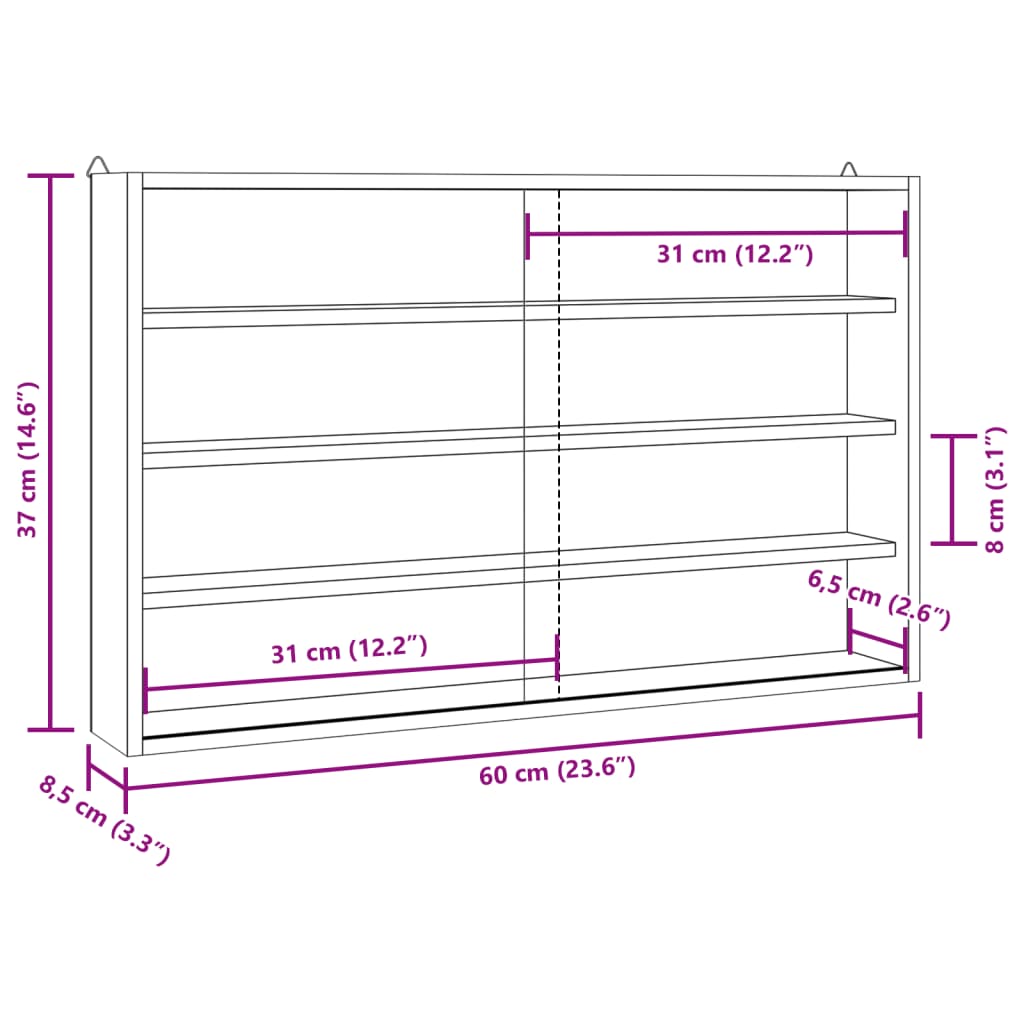 Drvena kolekcionarska vitrina s vratima 60x8,5x37 cm