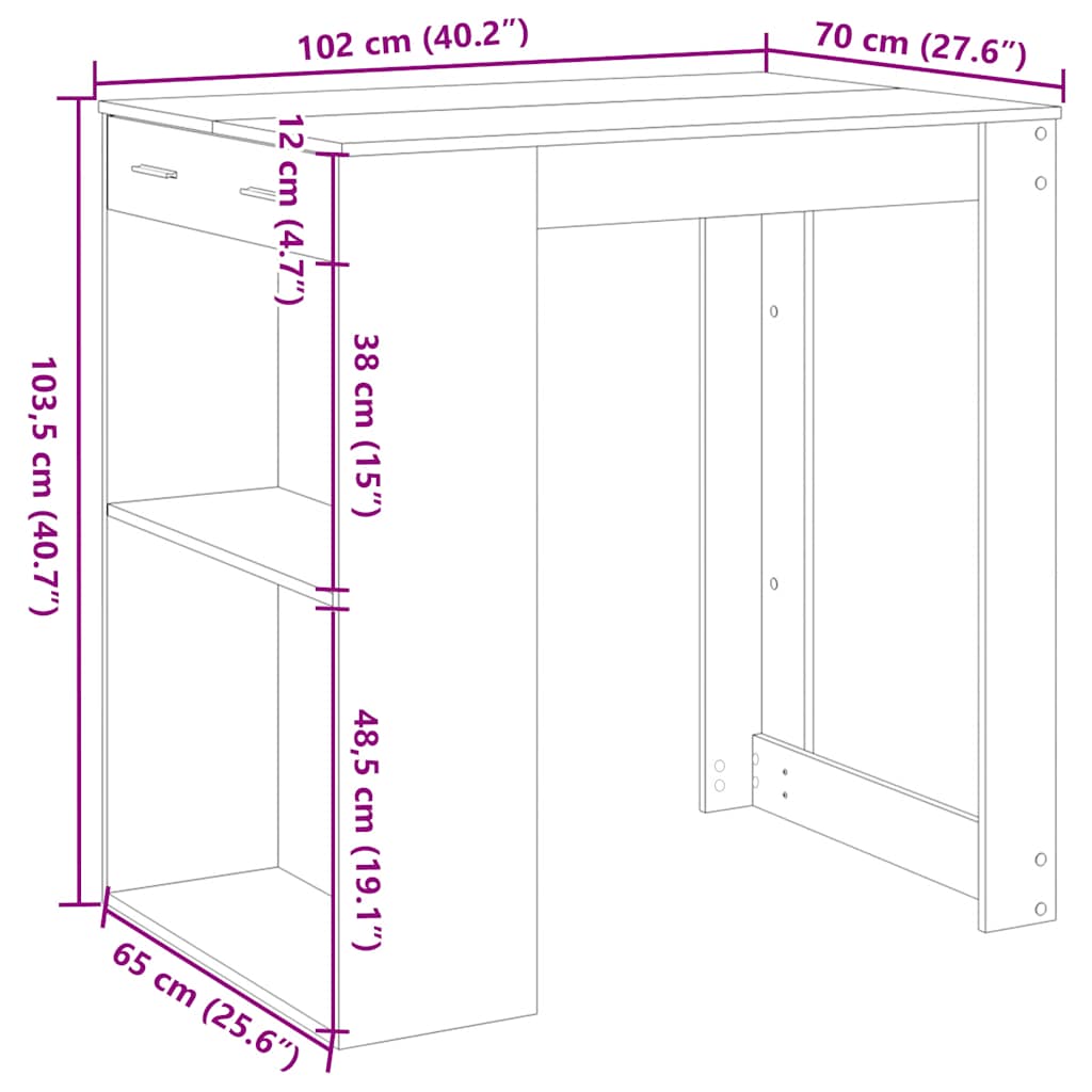 Barski stol boja starog drva 102x70x103,5 cm konstruirano drvo