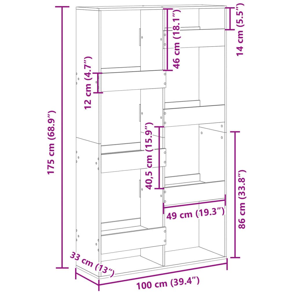 Regal za knjige boja hrasta 100x33x175 cm konstruirano drvo