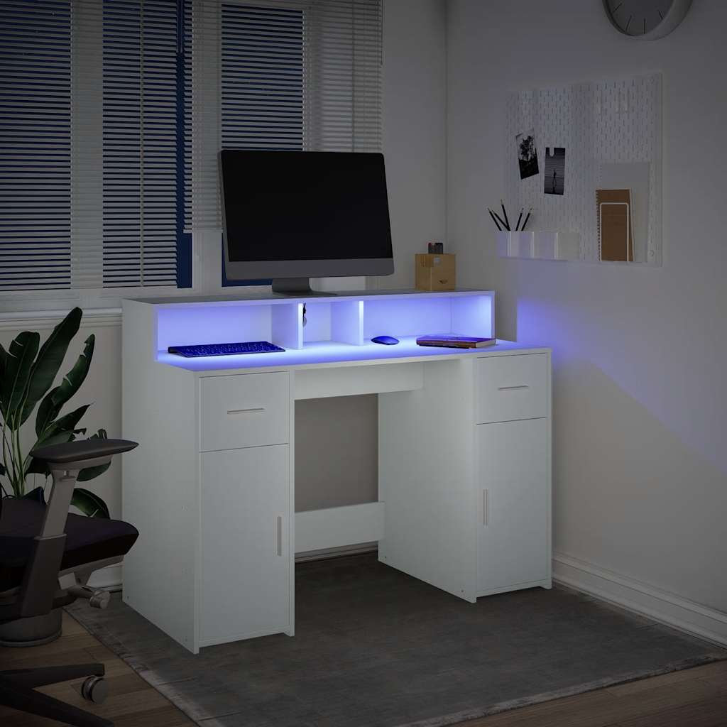 Radni stol LED bijeli 120 x 55 x 91 cm od konstruiranog drva